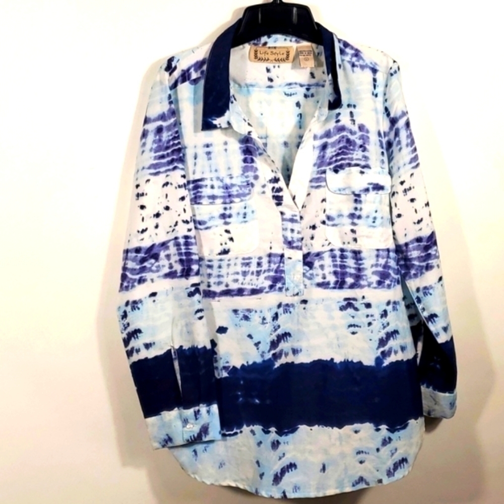 Lifestyle Tye Dye Long Sleeve Button Up Blouse Size Large